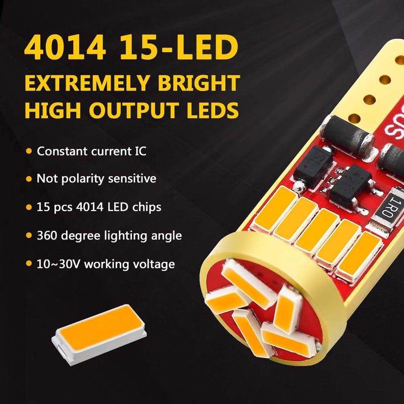 PHINLION 194 LED Bulb Amber Yellow Super Bright 168 2825 2827 T10 W5W Wedge LED Replacement Bulbs for Car License Plate Interior Dome Map Reading Courtesy Side Marker Lights, Pack of 2 - Image 2
